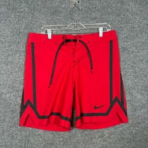 Nike‎ Swim Trunks Mens Medium Laser Red Black Board Shorts Bright Engineered